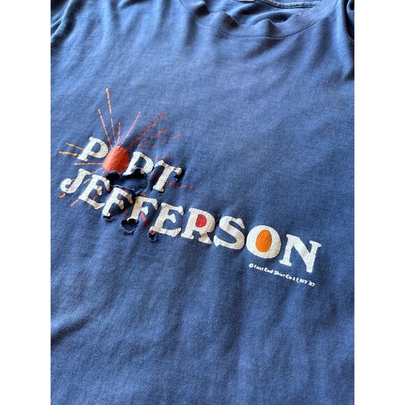 Vintage ‘82 Port Jefferson Distressed Thrashed M Faded Navy Single Stitched Tee - Picture 3 of 8